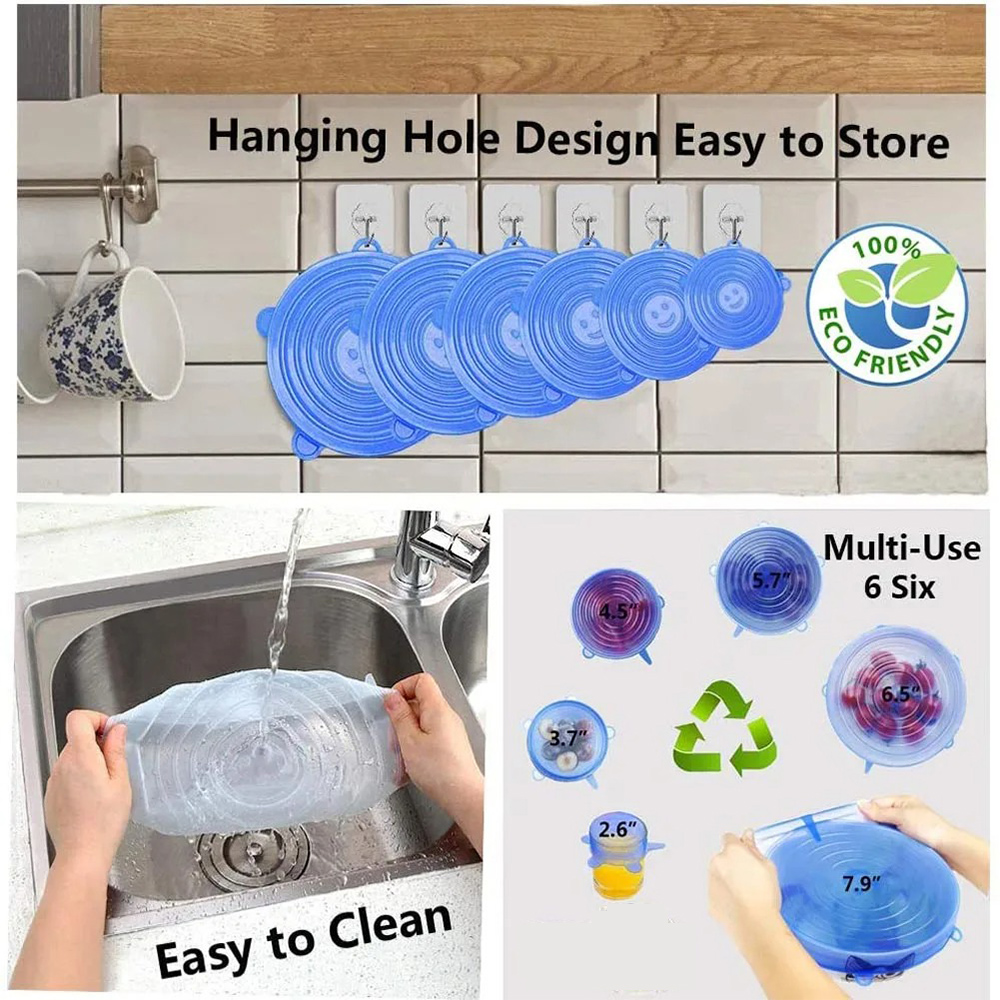 Silicone Stretch Lid - 6 قطعة مفيدة قابلة لإعادة الاستخدام