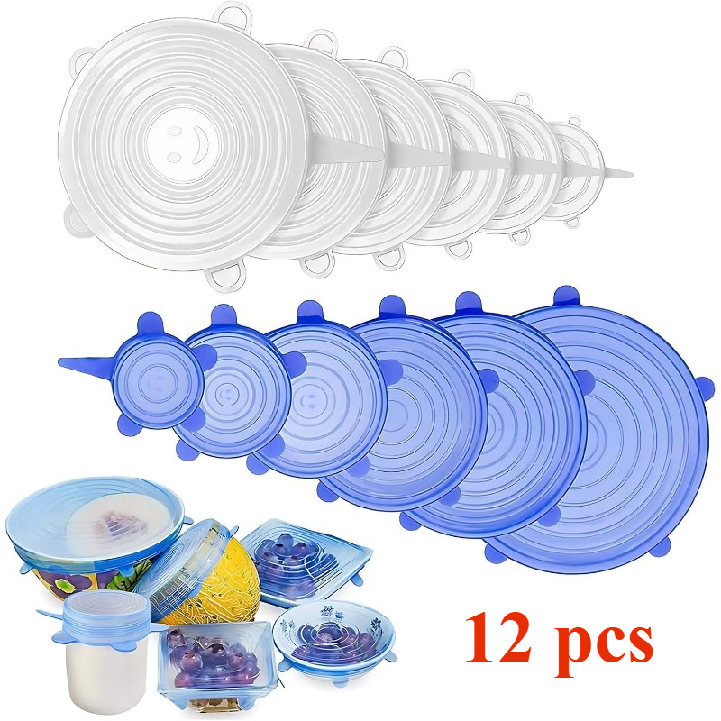 Silicone Stretch Lid - 12 عبوة من أغطية السيليكون المطاطية