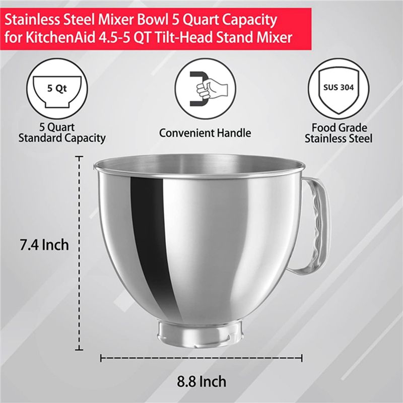 Kitchenaid Mixer Artisan 5Qt - وعاء خلط من الفولاذ المقاوم للصدأ