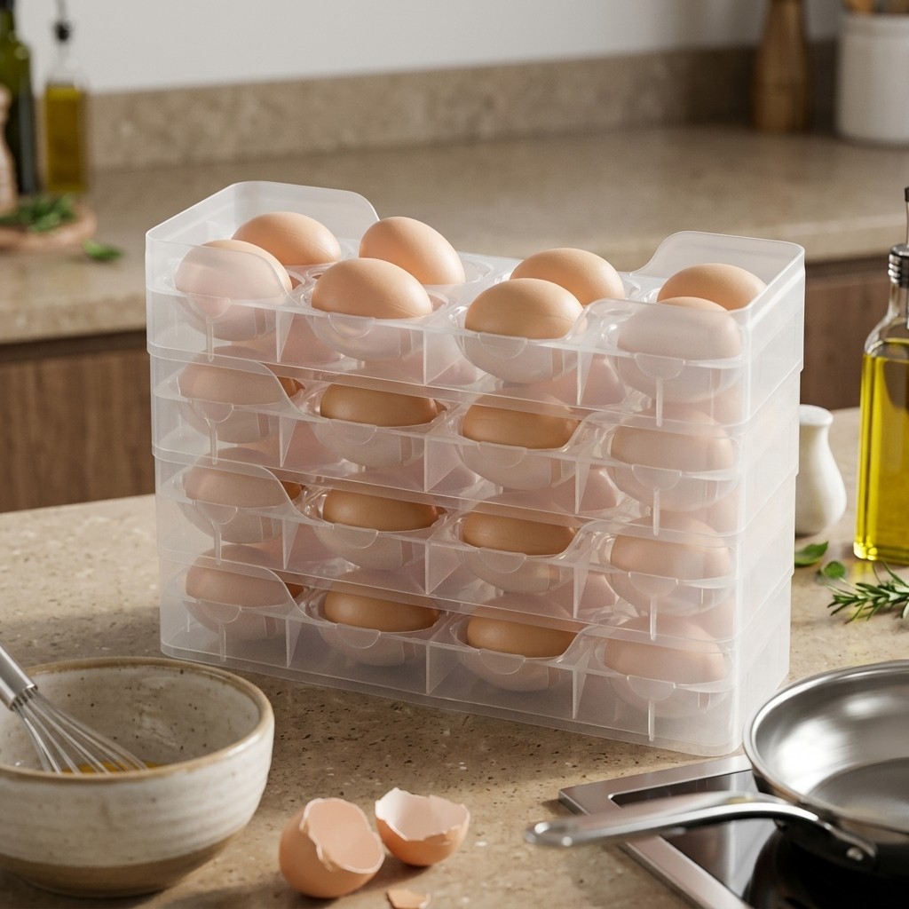 Food Storage With Dividers - حامل بيض قابل للتكديس، منظم للثلاجة،