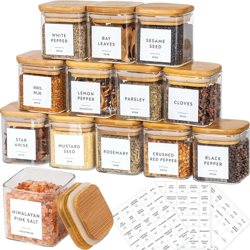 Food Storage Glass Container Set - مجموعة عبوات زجاجية مربعة لتخزين التوابل،