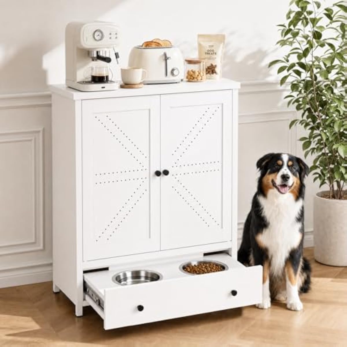 Food Storage For Dog - محطة تغذية معدنية للحيوانات الأليفة مع