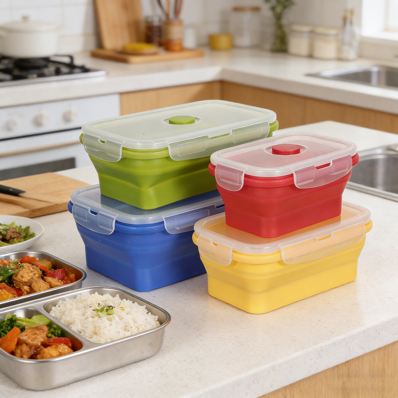 4 قطع من علب الطعام القابلة لل - مراجعة Food Storage Containers Plastic Box وسعره