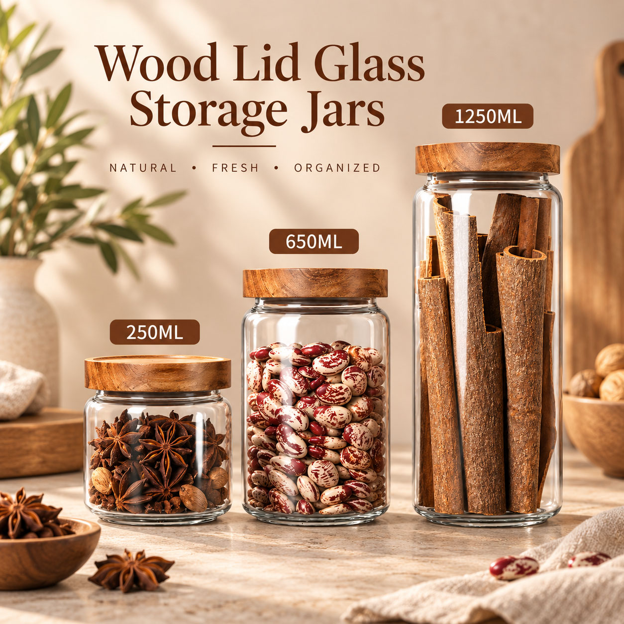 1 قطعة منظم بغطاء خشبي، عبوة ز - مراجعة Food Storage Glass Container Set وسعره